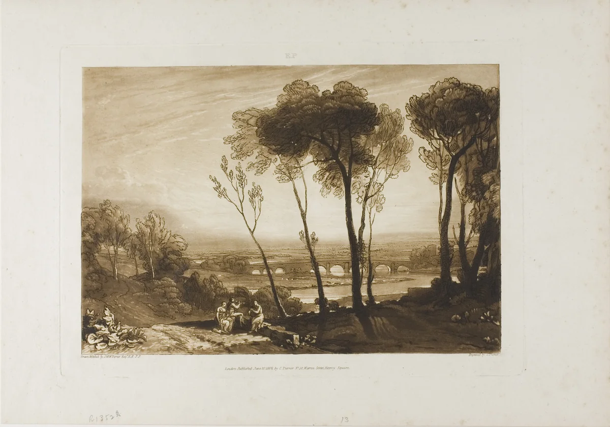 The Bridge in Middle Distance, plate 13 from Liber Studiorum by Joseph Mallord William Turner, print, 1808