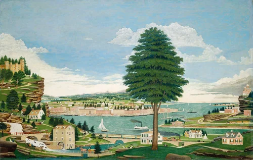 Composite Harbor Scene with Castle by Jurgan Frederick Huge, painting, 1875