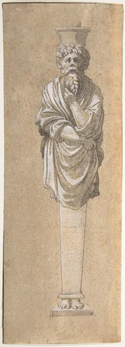 Bearded Male Term Covered in a Cloak by anonymous, drawing, 1540-1550