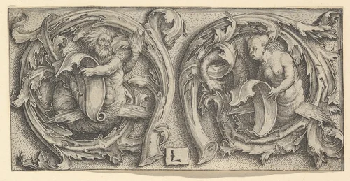 Triton and Siren in Tendrils by Lucas van Leyden, print, 1510