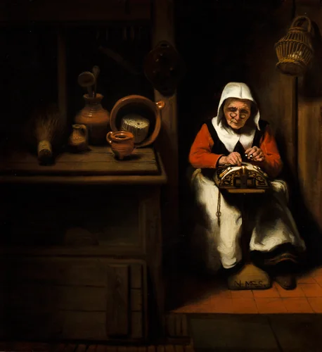 The Old Lacemaker by Nicolaes Maes, painting, 1655