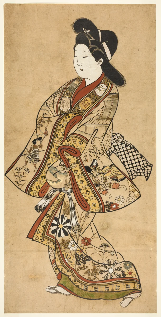 A Beauty Walking by Sugimura Jihei, print, 1600-1699
