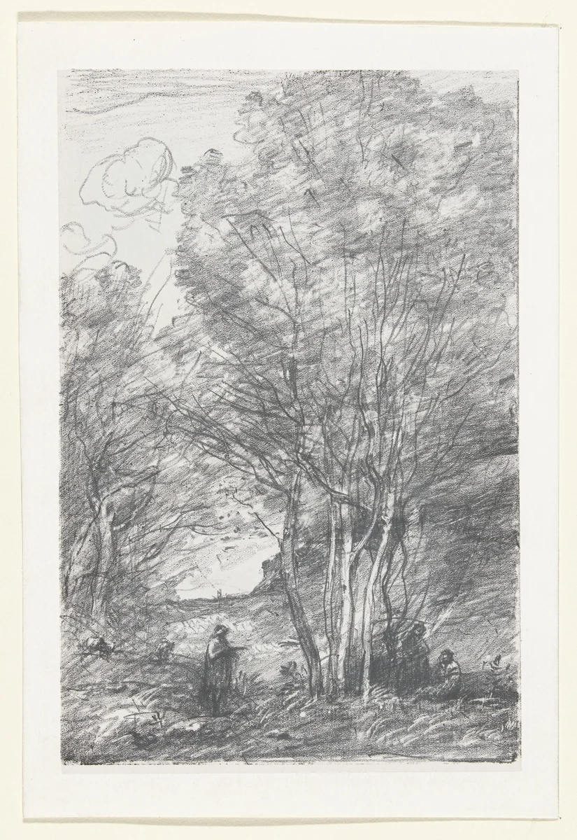 Filosofen of mannen bij een groep bomen by Camille Corot, print, 1871