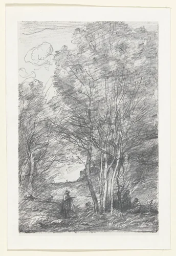 Filosofen of mannen bij een groep bomen by Camille Corot, print, 1871