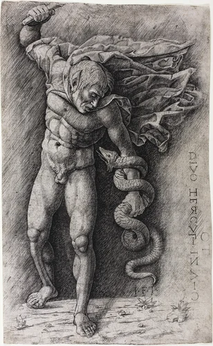 Faun Attacking a Snake by Andrea Mantegna, print, 1495-1505