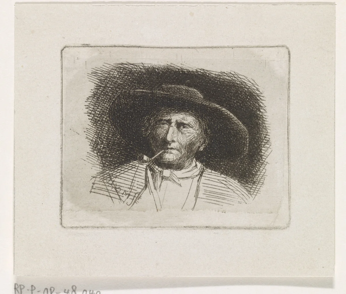 Kop van een man met pijp by Jacob Jan van der Maaten, print, 1830-1879