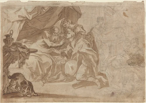 Jacob and Rebecca before Isaac [recto] by French 18th Century, drawing, 1700-1749