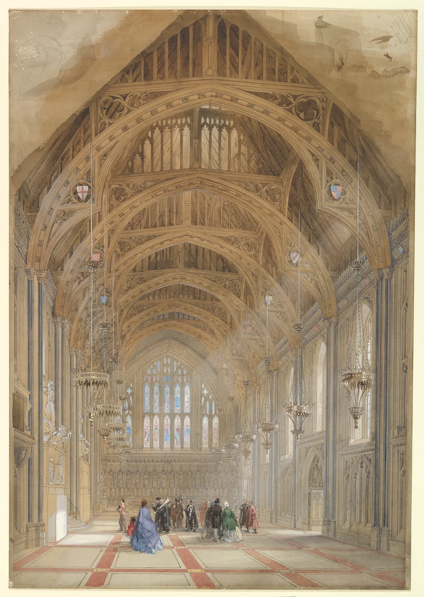 Guildhall, London: The Great Hall, Facing East by Horace Jones, drawing, 1859-1869