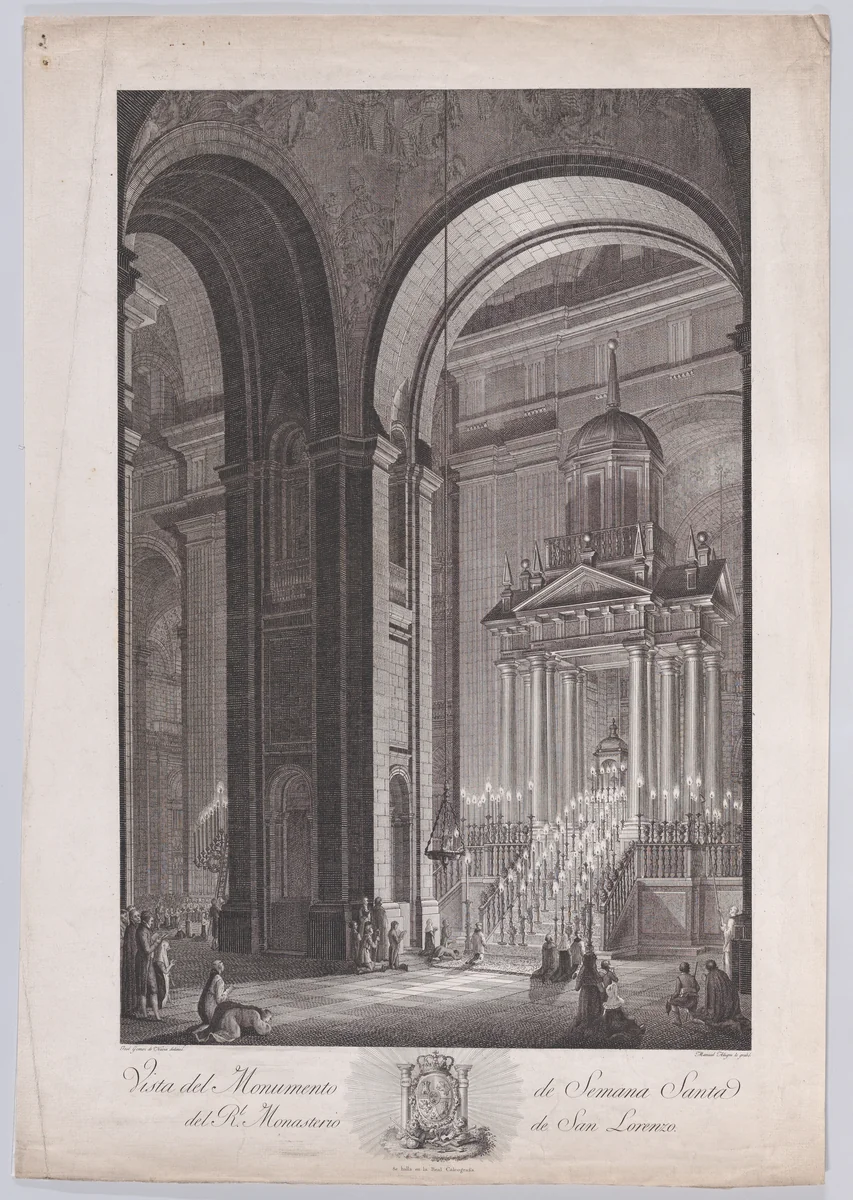 The monument raised for Holy Week (Semana Santa) in the Church of the monastery of El Escorial, from "Views of El Escorial" by Manuel Alegre, print, 1785-1795