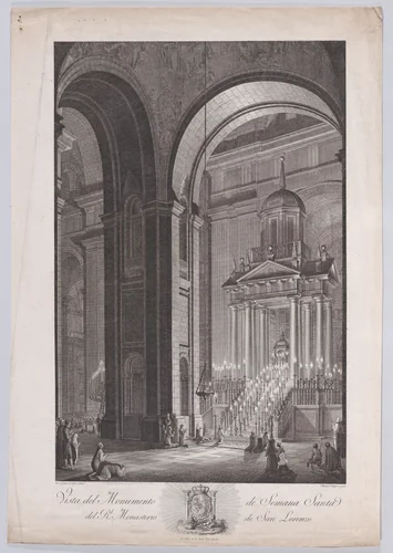 The monument raised for Holy Week (Semana Santa) in the Church of the monastery of El Escorial, from "Views of El Escorial" by Manuel Alegre, print, 1785-1795