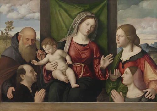 Virgin and Child with Saints and Donors by Giovanni Battista Cima da Conegliano, painting, 1510-1520