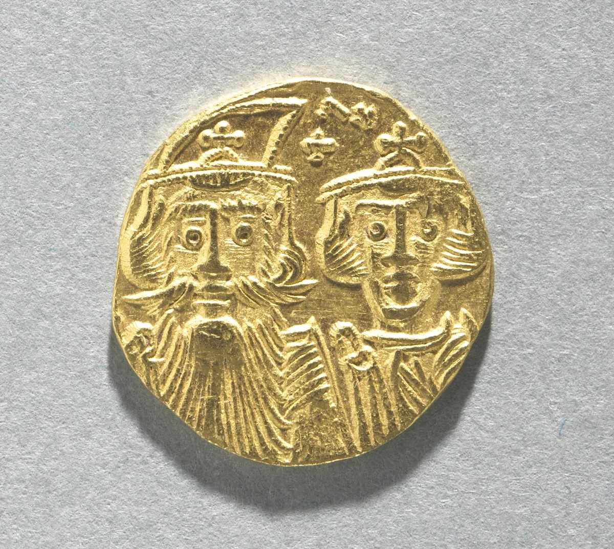 Solidus with Busts of Constans II and Constantine IV (obverse) by Unknown, metalwork, 659-661