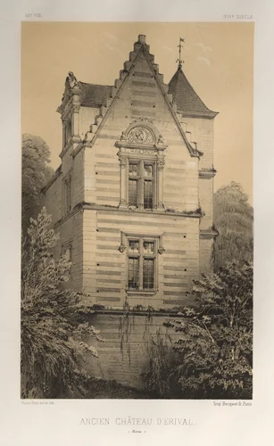 Architecture Pittoresque ou Monuments des XVeme. Et XVIeme. Siecles: Chateaux de France des XV et XVI Siecles: Pl. 55, Ancien Château D'Érival (Aisne) by Victor Petit, print, 1860