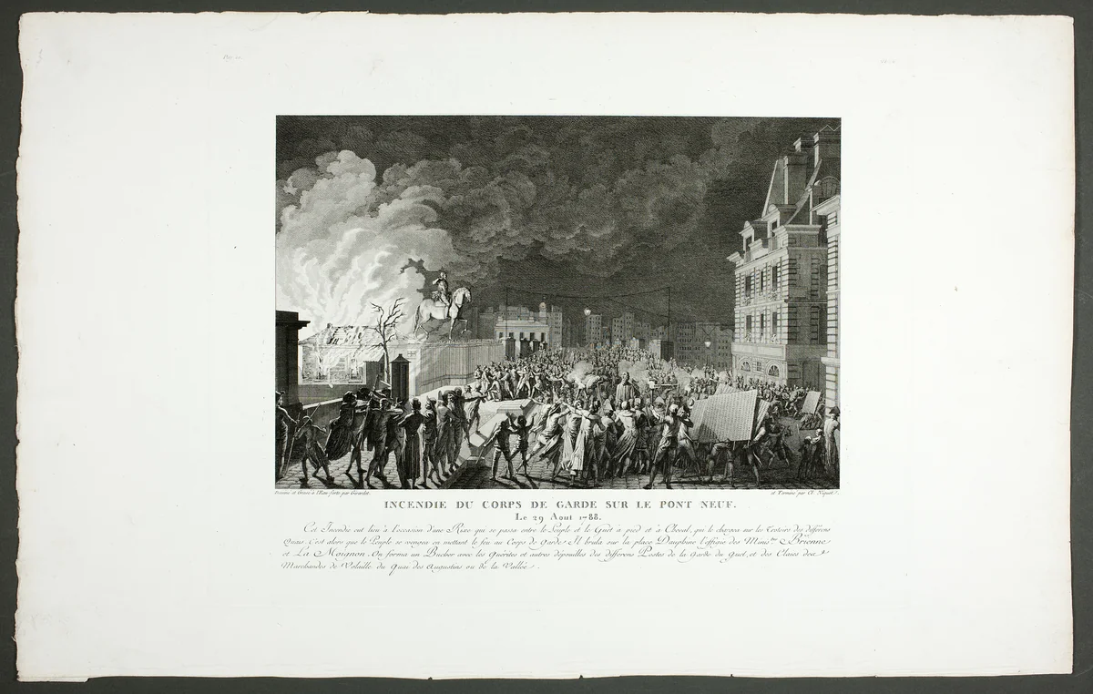Fire in the Guard House on the Pont Neuf, from the series Tableaux historiques de la Révolution française by Claude Niquet, print, 1798-1804