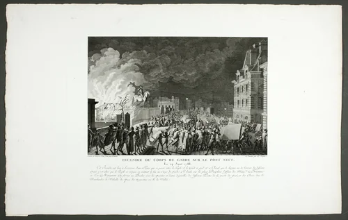 Fire in the Guard House on the Pont Neuf, from the series Tableaux historiques de la Révolution française by Claude Niquet, print, 1798-1804