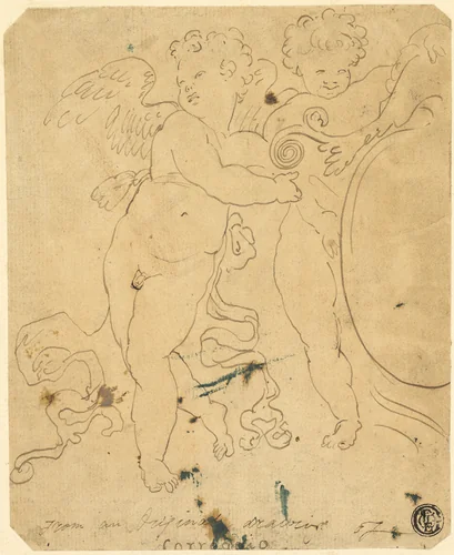 Putti with Shield by Correggio, drawing, 1700-1799