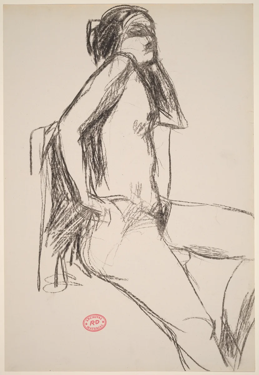 Untitled [seated female nude with hand to hip] by Richard Diebenkorn, drawing, 1955-1967