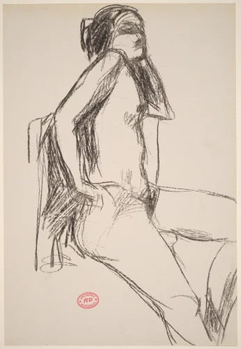 Untitled [seated female nude with hand to hip] by Richard Diebenkorn, drawing, 1955-1967