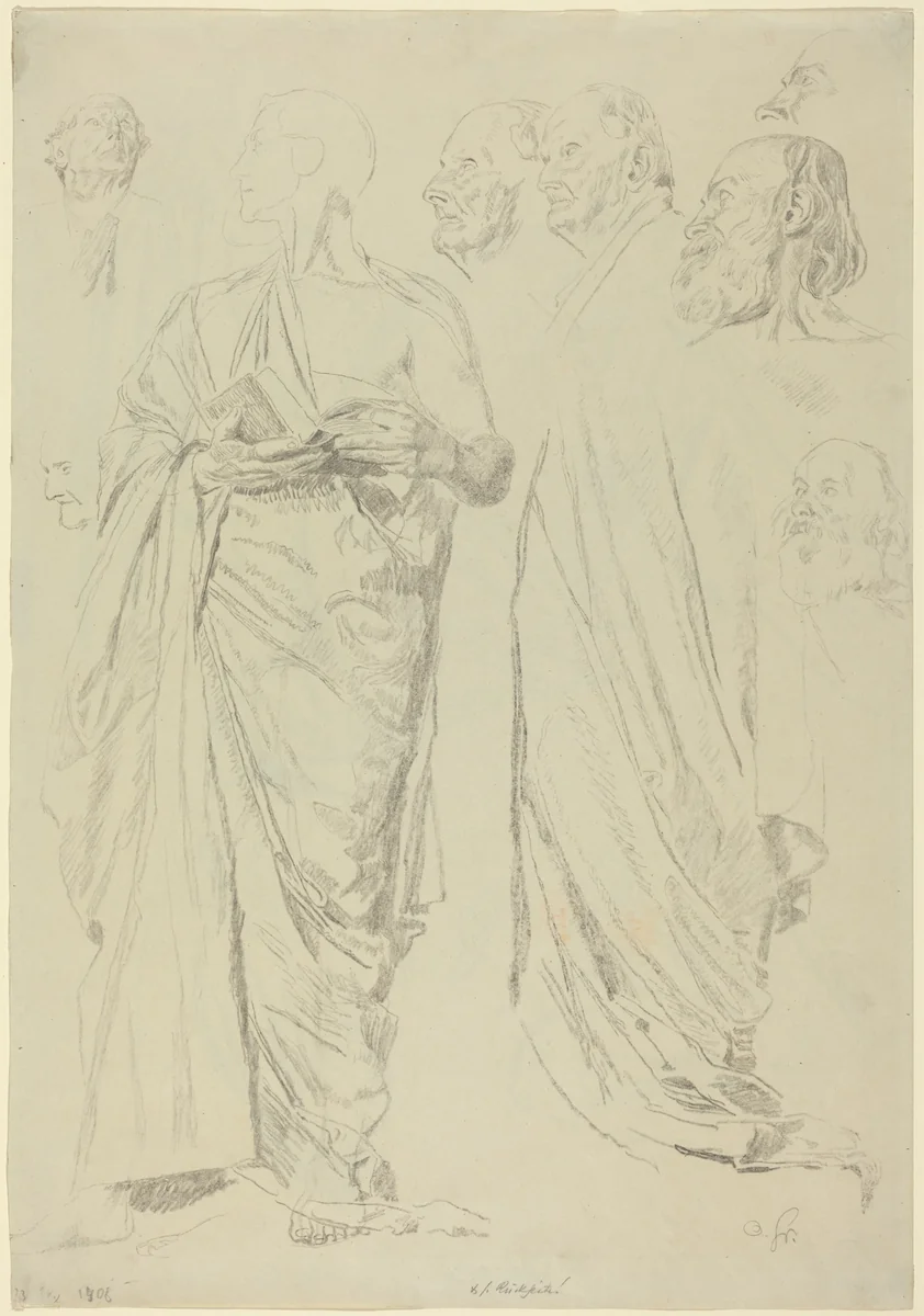 Studies of Men in Togas [recto] by Otto Greiner, drawing, 1869-1916