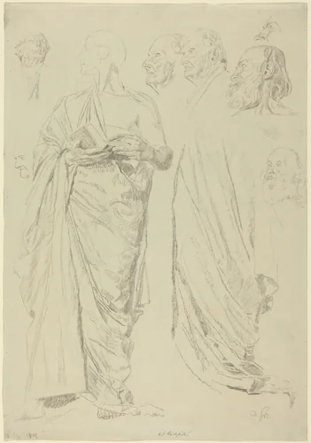 Studies of Men in Togas [recto] by Otto Greiner, drawing, 1869-1916
