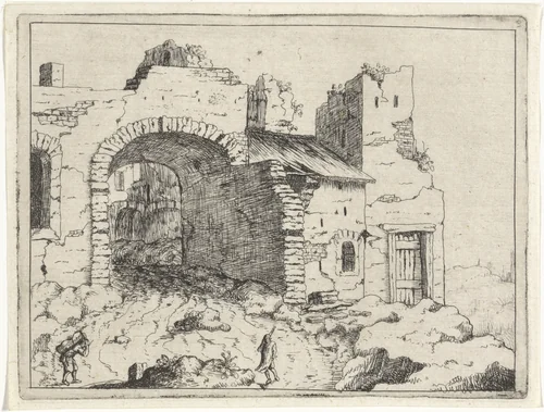 Pad naar een vervallen toegangspoort by M. Schaep, print, 1648