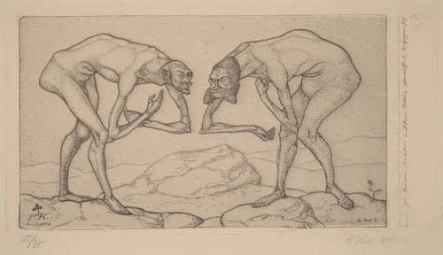 Zwei Männer, einander in höherer Stellung vermutend, begegnen sich (Two Men Meet, Each Believing the Other to Be of Higher Rank by Paul Klee, print, 1903