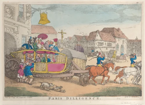 Paris Diligence by Thomas Rowlandson, print, 1810
