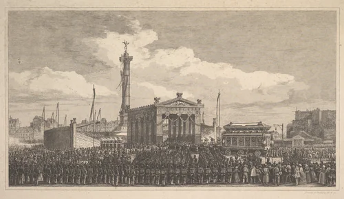 Cérémonie de l'inauguration de la colonne de juillet, 1840 by Charles-François Daubigny, print, 1840