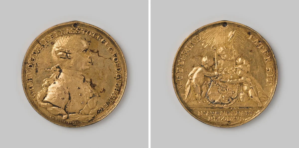 Inhuldiging van stadhouder Willem V 1747 by Johan George Holtzhey, metalwork, 1766