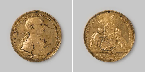Inhuldiging van stadhouder Willem V 1747 by Johan George Holtzhey, metalwork, 1766
