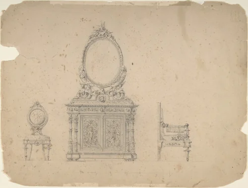Designs for Furniture by anonymous, drawing, 1800-1900