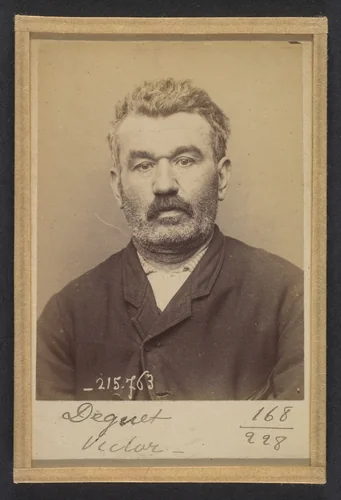 Deguet. Victor, Adonis. 50 ans, né le 27/2/44 à Vuenpont (Aisne). Armurier. Anarchiste. 16/3/94. by Alphonse Bertillon, photograph, 1894