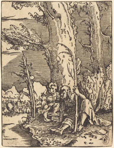 Saint Christopher Seated by a River Bank by Albrecht Altdorfer, print, 1515-1517