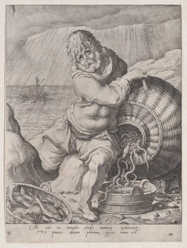 Water (Phlegmaticus), from "The Four Temperaments" by Jacques de Gheyn II, print, 1596-1597