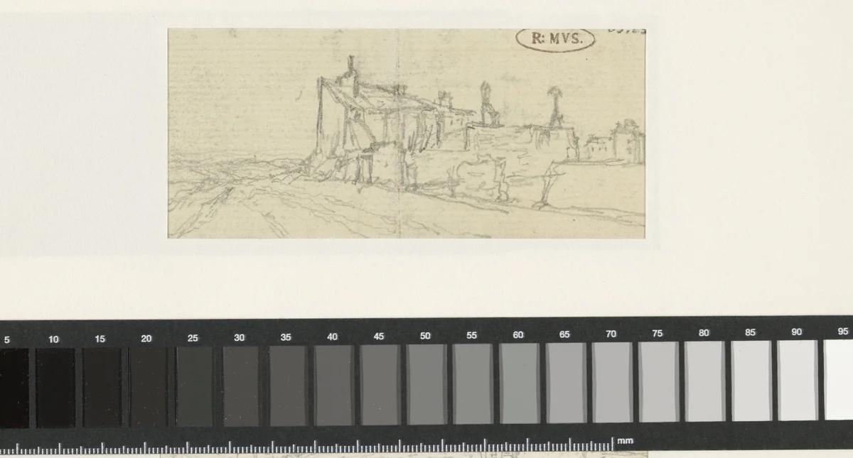 Vervallen huizen by Georges Michel, drawing, 1773-1843