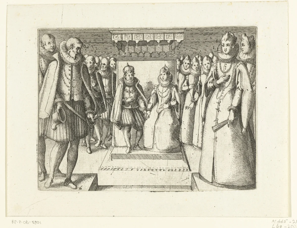 Onderhoud van Margaretha van Oostenrijk met Filips III by Jacques Callot, print, 1612