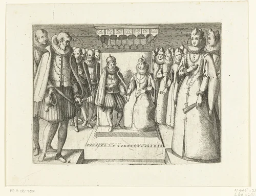 Onderhoud van Margaretha van Oostenrijk met Filips III by Jacques Callot, print, 1612