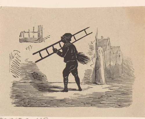 Zwarte schoorsteenveger met een ladder by Isaac Weissenbruch, print, 1836-1912