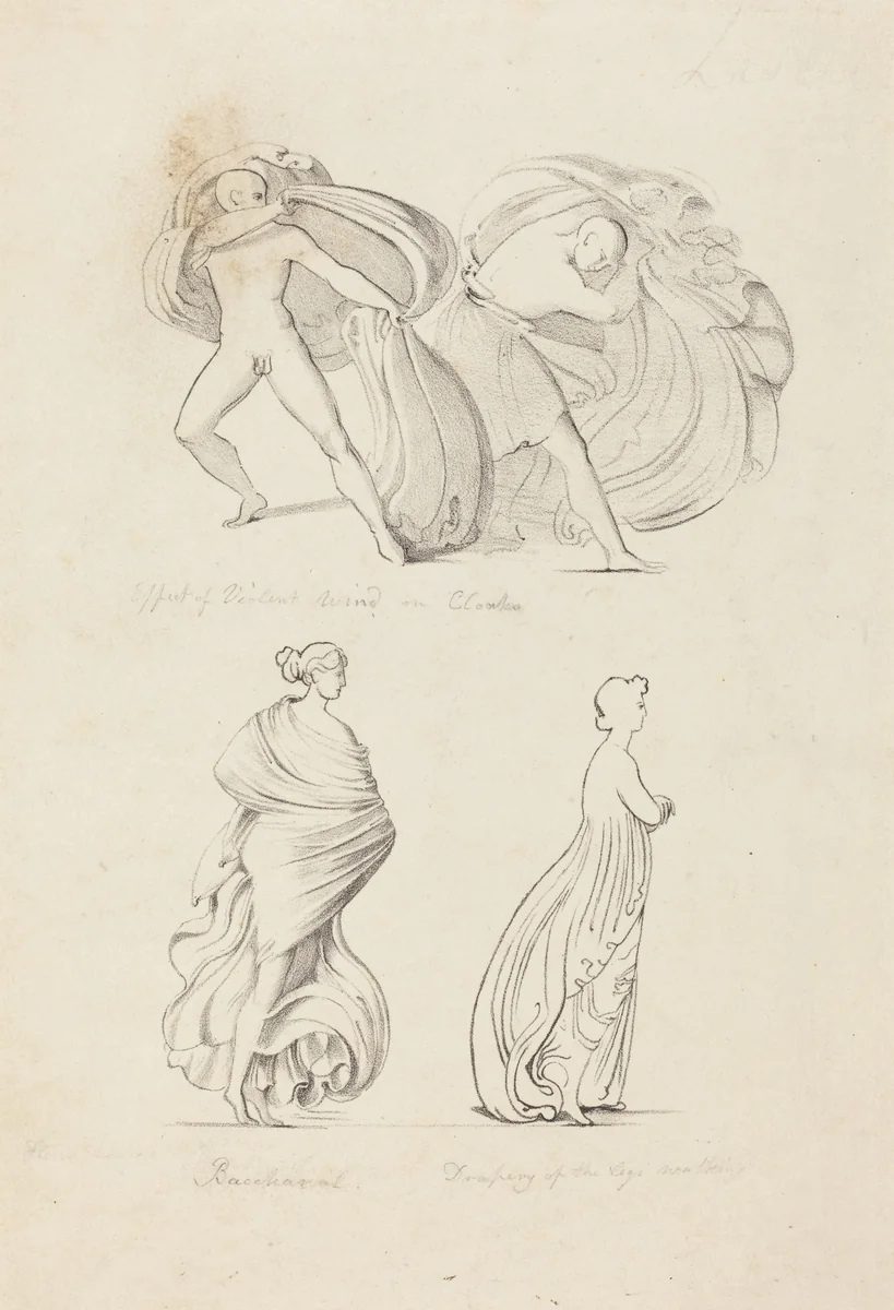 Drapery, Three Figures, a Bacchante and Two From Nature by Henry Noel Humphreys; John Flaxman, print, 1829