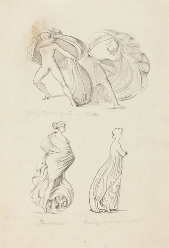Drapery, Three Figures, a Bacchante and Two From Nature by Henry Noel Humphreys; John Flaxman, print, 1829
