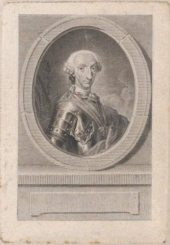 Portrait of Charles III, half length within a roundel by Manuel Salvador Carmona, print, 1760-1775