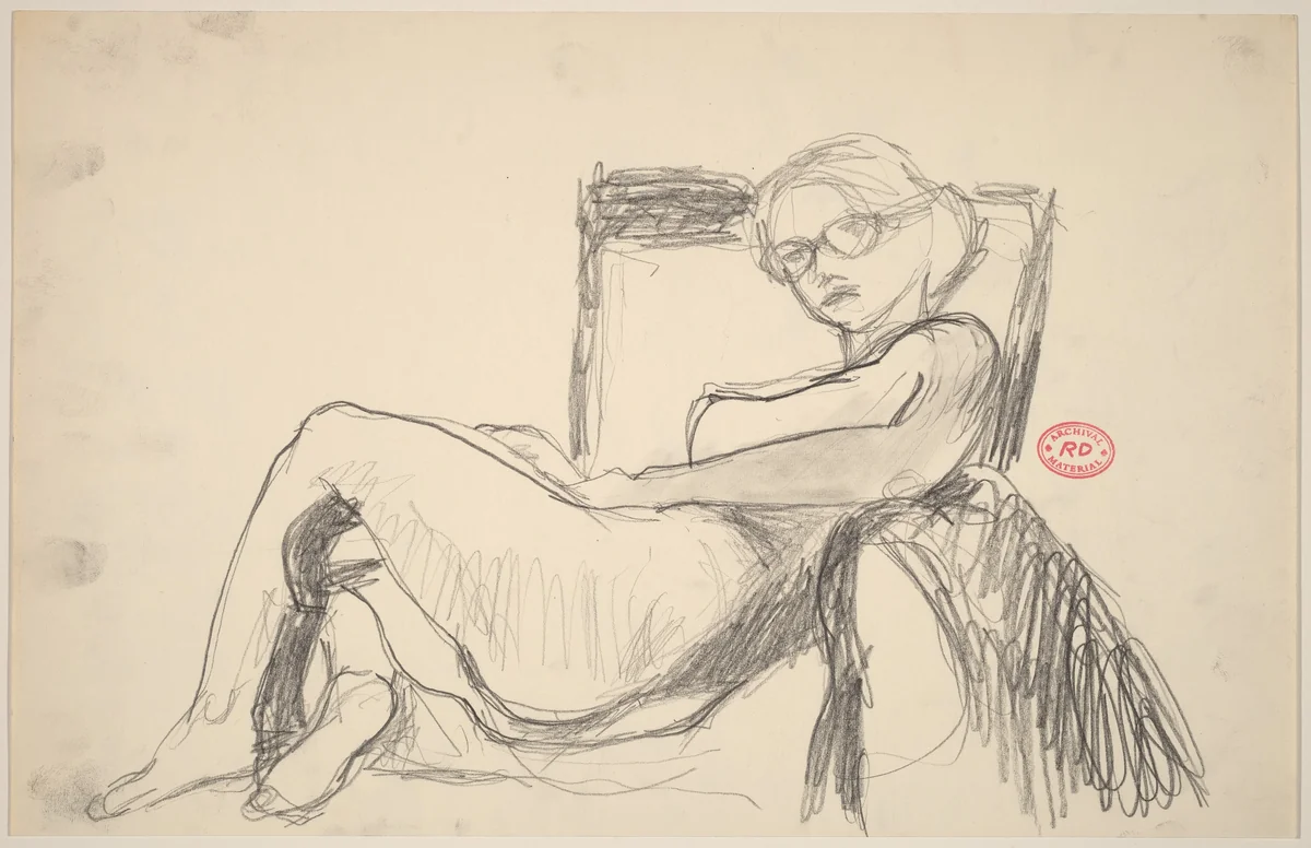 Untitled [reclining female nude with glasses] by Richard Diebenkorn, drawing, 1955-1967
