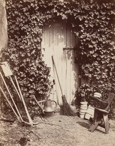 Porte de ferme de Marlotte (Doorway with Garden Implements) by Alfred Briquet, photograph, 1855-1865