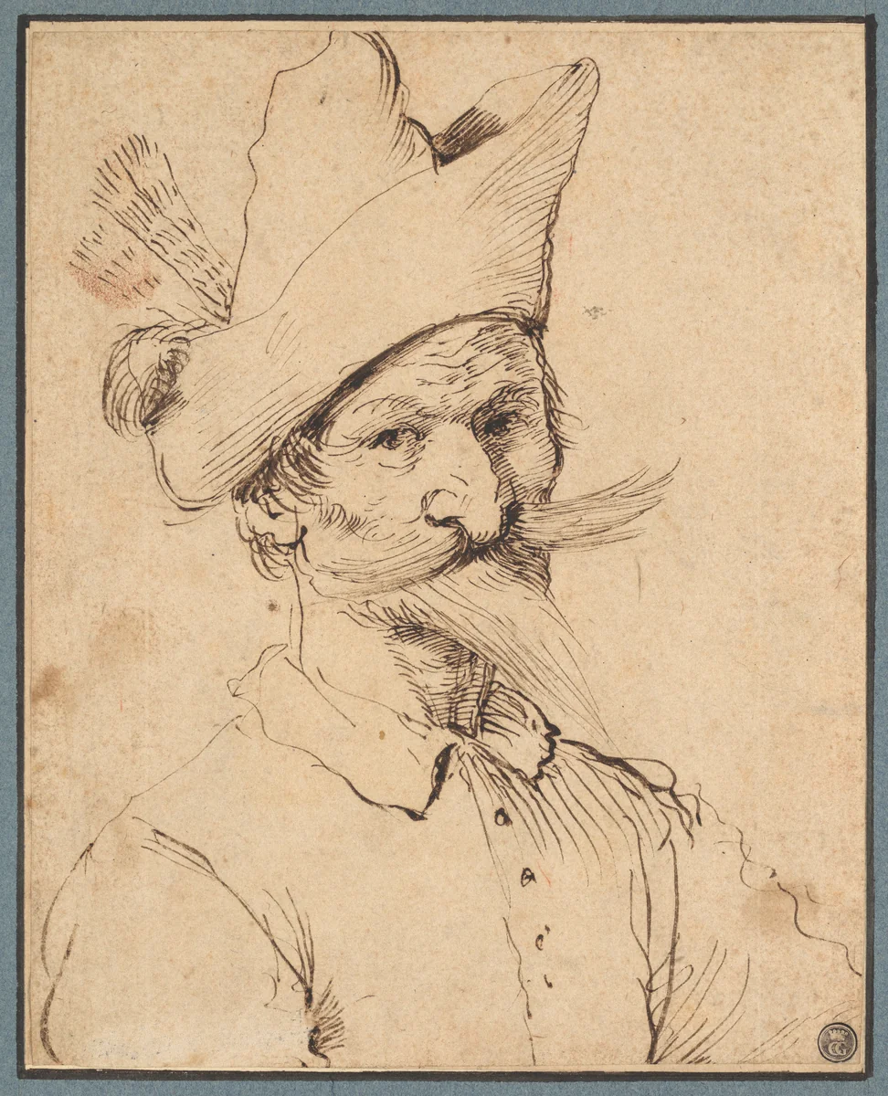 Male Caricature by Guercino, drawing, 1635-1700