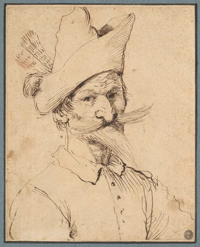Male Caricature by Guercino, drawing, 1635-1700