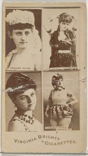 Eveleen Rayne/ Laura Curtis, Corsair Co./ Florence Baker, Corsair Co., from the Actors and Actresses series (N45, Type 4) for Virginia Brights Cigarettes by Allen & Ginter, photograph, 1885-1891