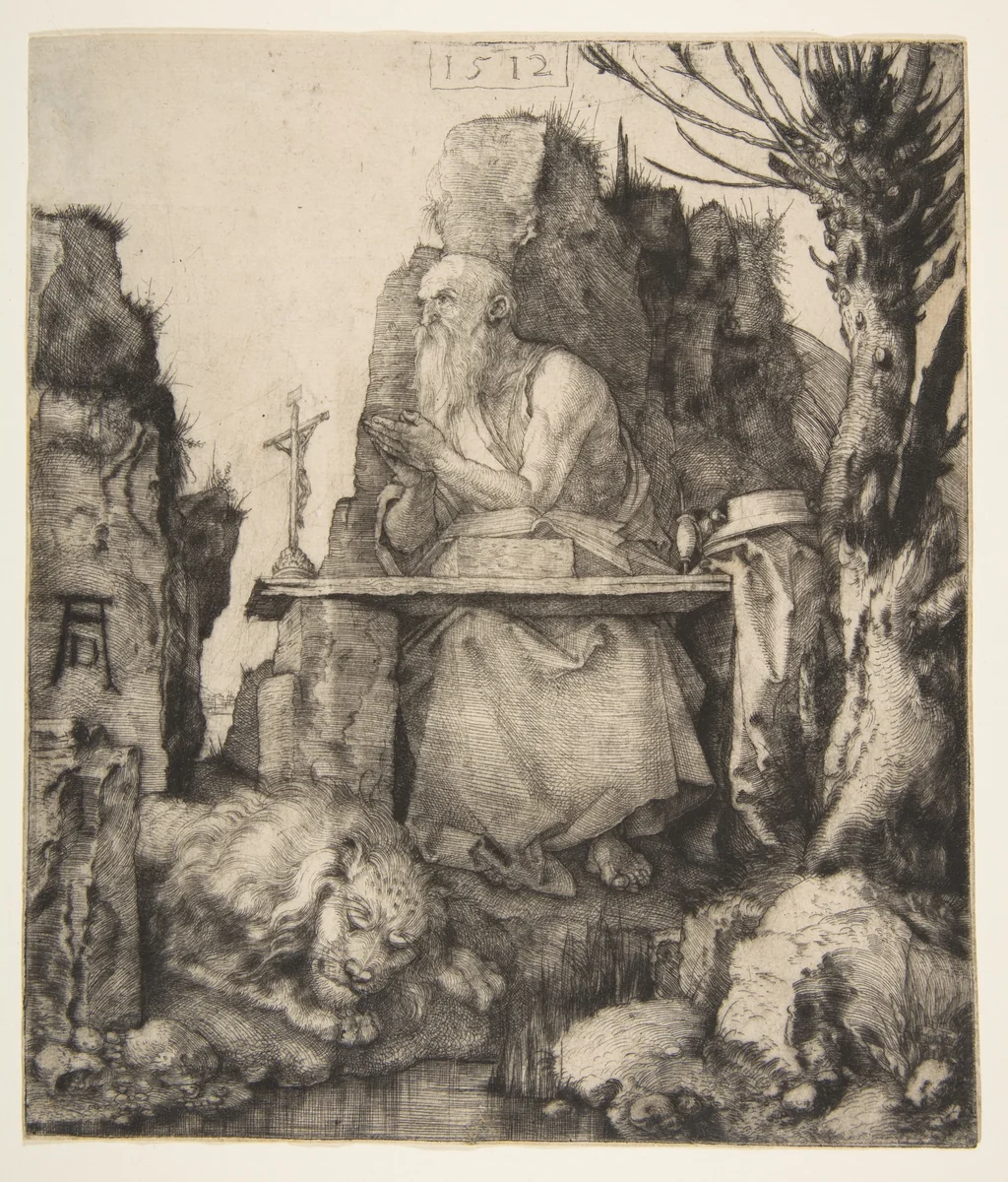 Saint Jerome by the Pollard Willow by Albrecht Dürer, print, 1512
