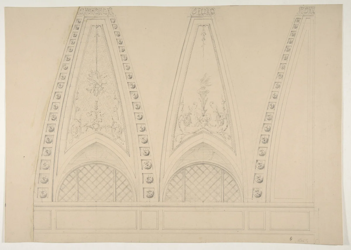 Designs for decorated pendentives by Jules-Edmond-Charles Lachaise, drawing, 1830-1897