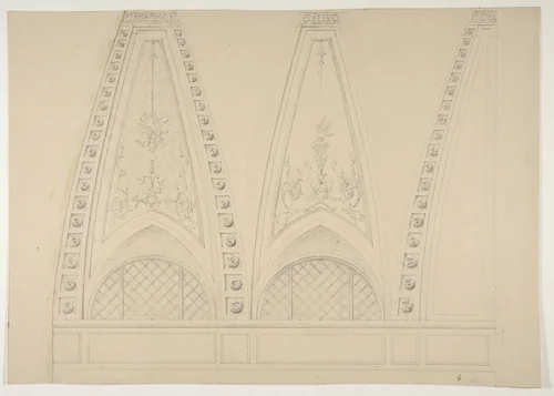 Designs for decorated pendentives by Jules-Edmond-Charles Lachaise, drawing, 1830-1897