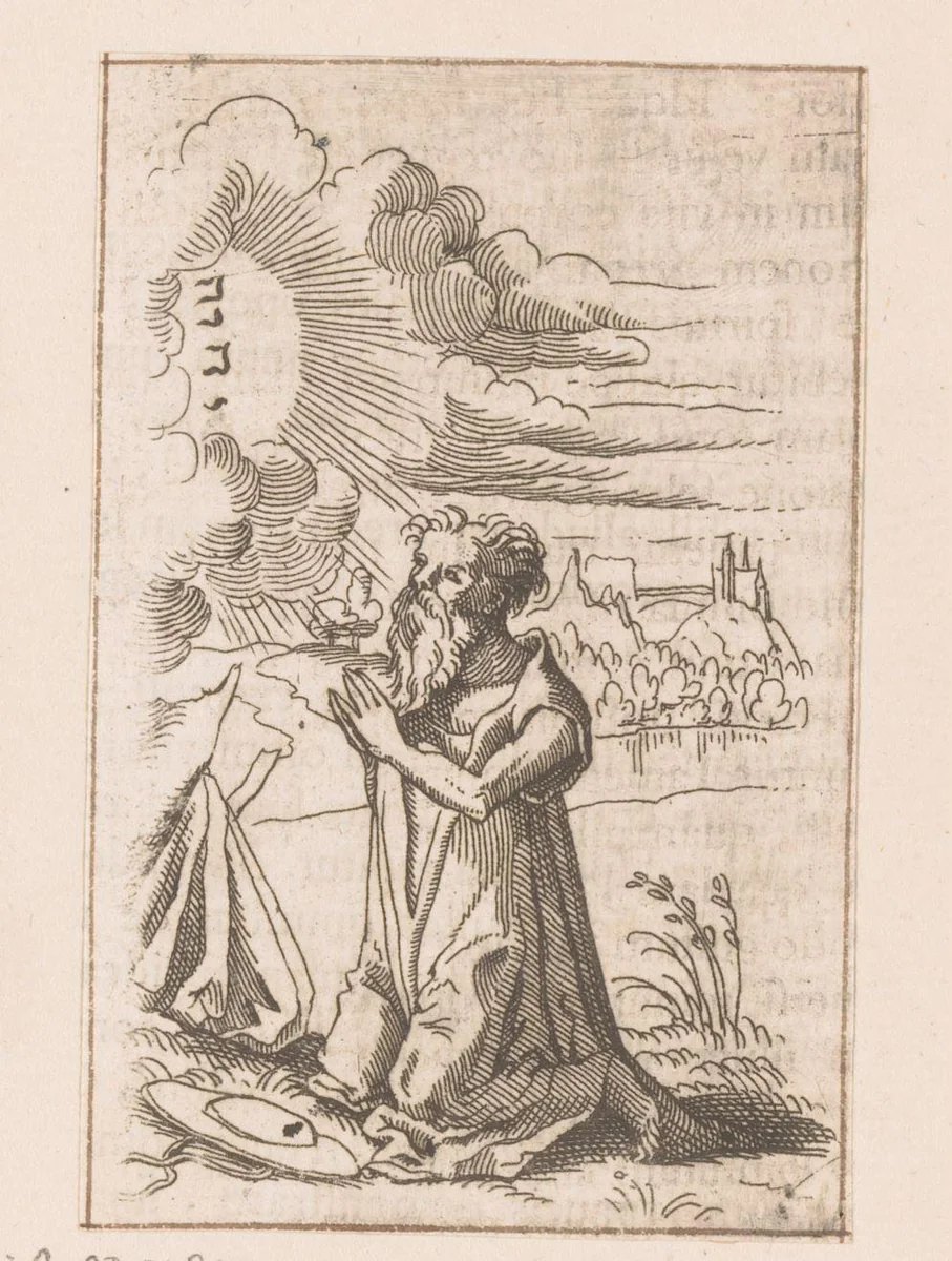 Heilige Hieronymus biddend by Caspar Merian, print, 1516